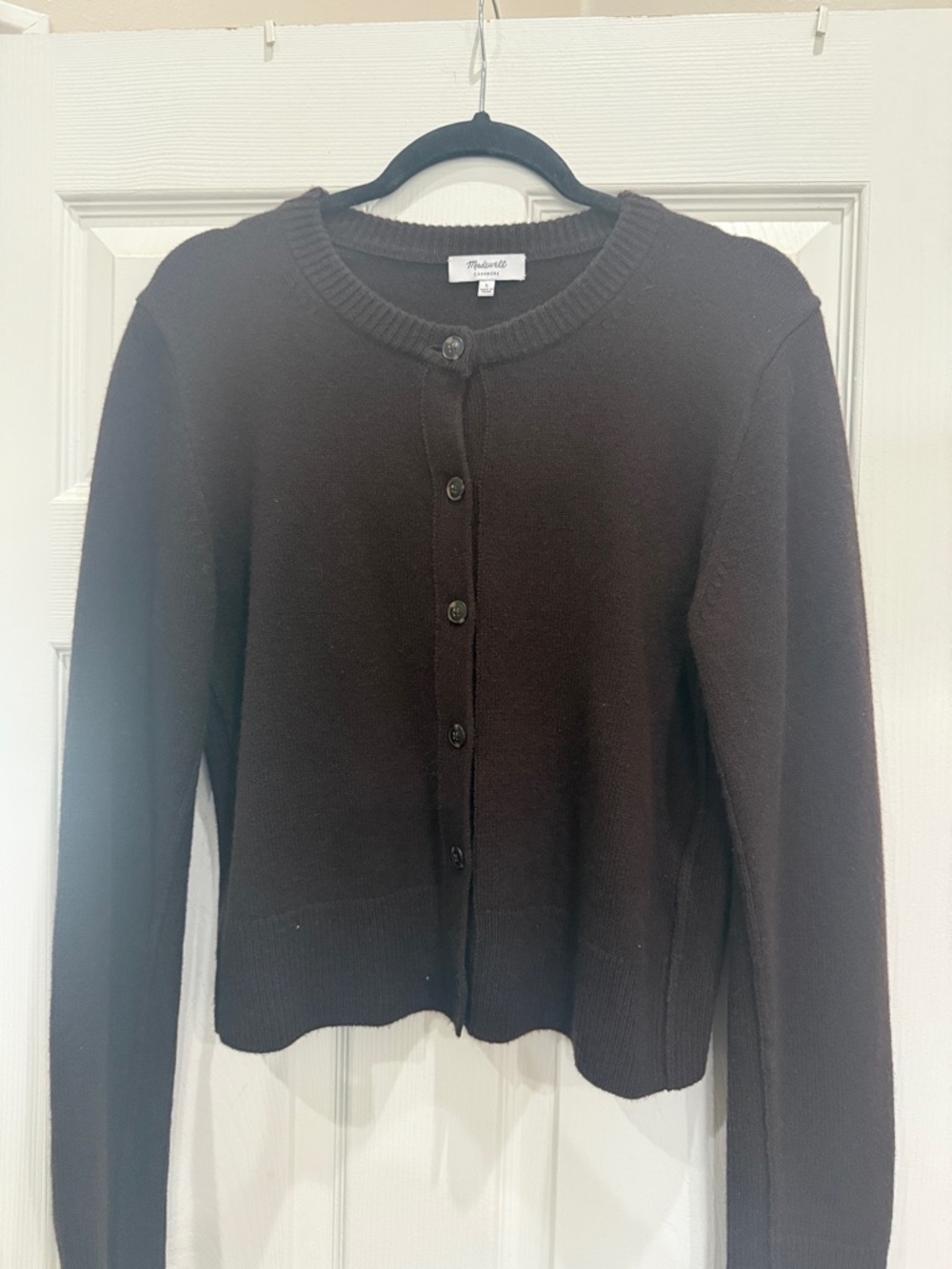 Madewell Dark Brown Button-Front Crewneck Cardigan cashmere